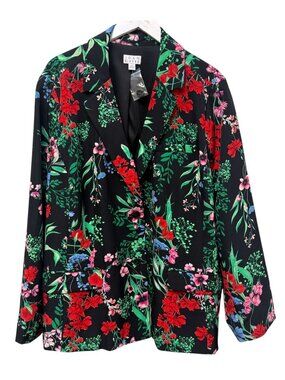 JOAN RIVERS Blazer Plus Size 3X Black Garden Floral Womens Jacket Colorful NWOT